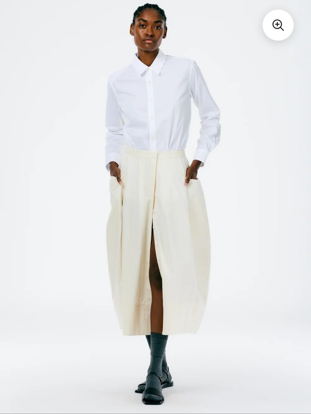Tibi Cream Eco Poplin Cotton Lantern Skirt - 10
